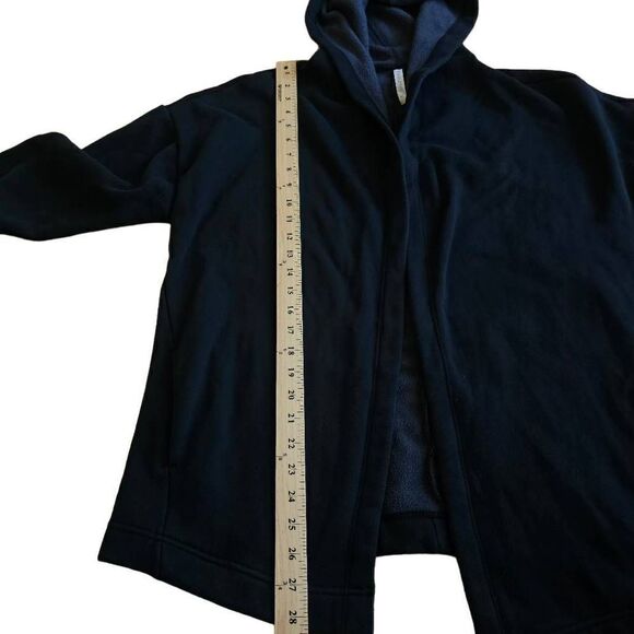 Fabletics womens sz M black open front hooded fleece cardigan sweater - Picture 6 of 9